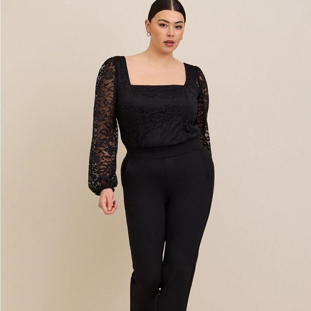 Torrid - Lace Square Neck Long Sleeve Top in Deep Black - Picture 10 of 13